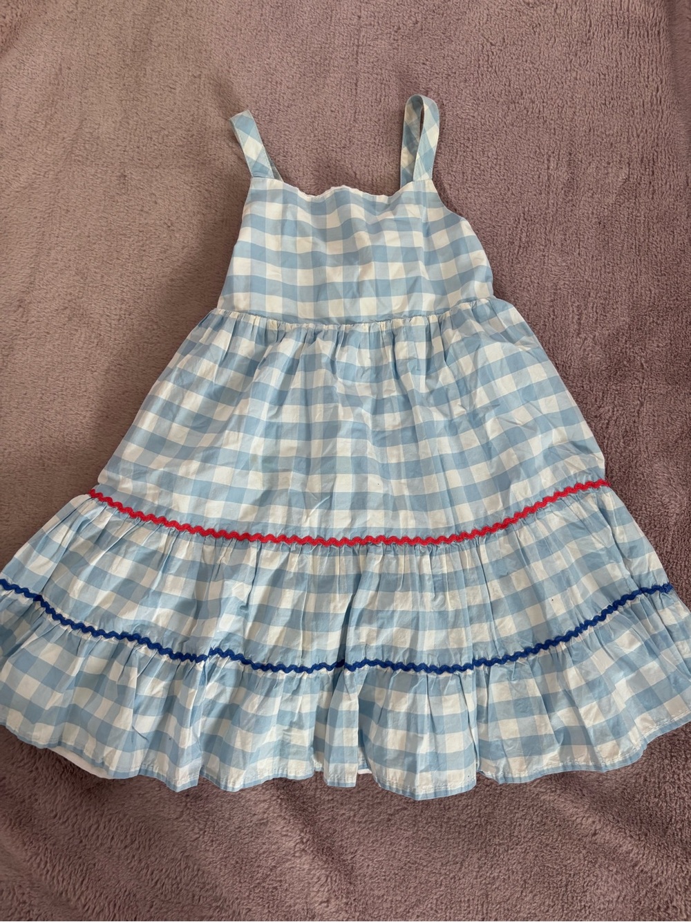 Tahari Light Blue & White Gingham Sundress with Red and Blue Trim